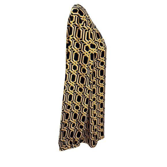 Croft & Barrow Blouse Sz XL Long-Sleeves Geometric Print Black Gold Top Loose - Picture 3 of 7